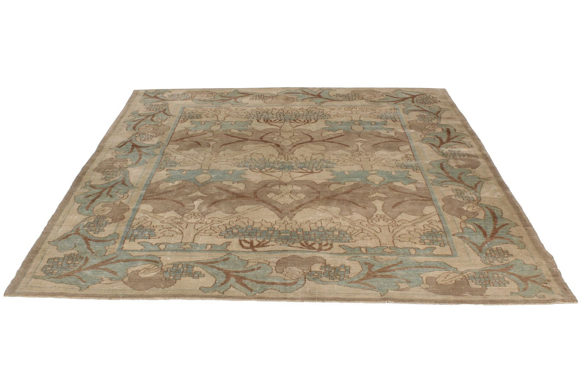 8x8 Blue and Ivory Turkish Oushak Rug