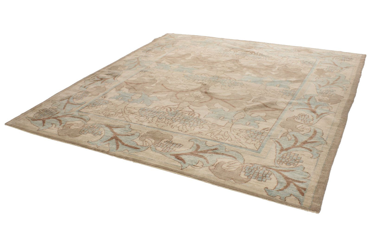 8x8 Blue and Ivory Turkish Oushak Rug