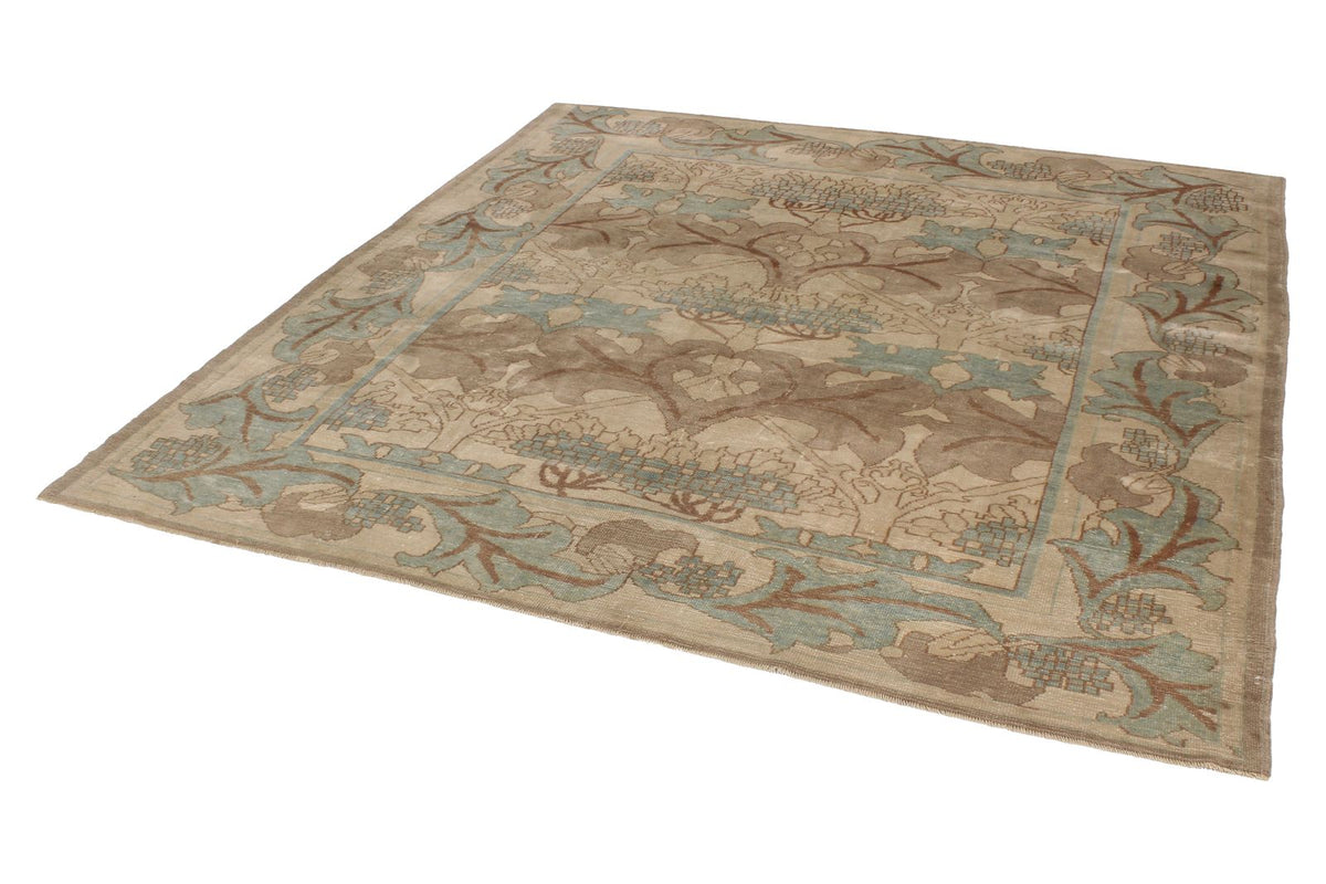 8x8 Blue and Ivory Turkish Oushak Rug