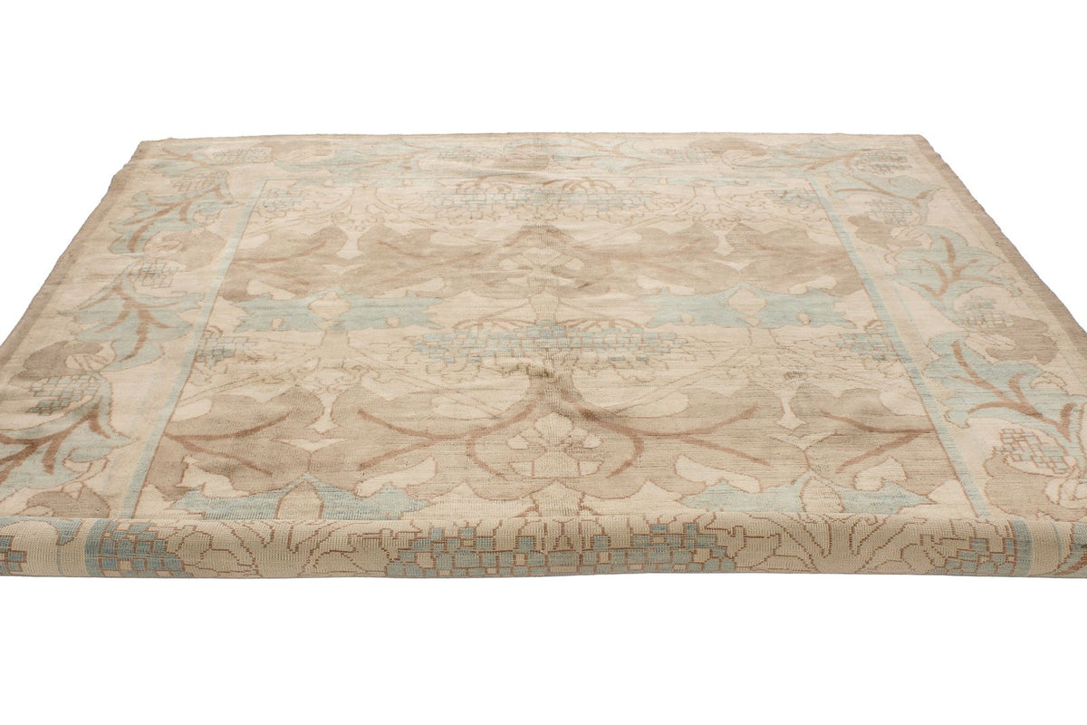 8x8 Blue and Ivory Turkish Oushak Rug