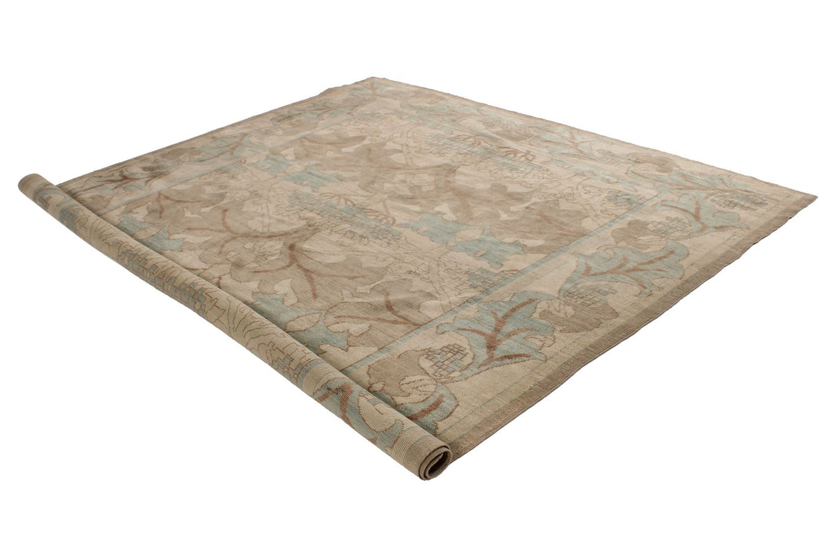 8x8 Blue and Ivory Turkish Oushak Rug
