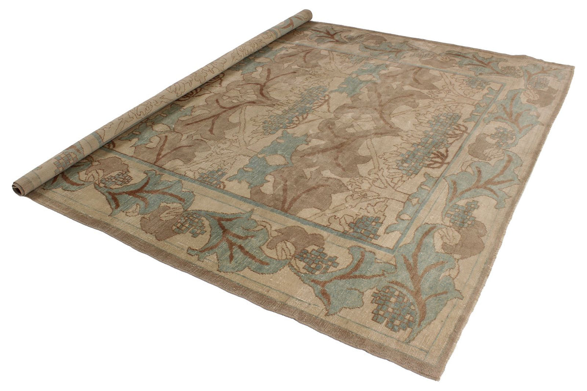 8x8 Blue and Ivory Turkish Oushak Rug