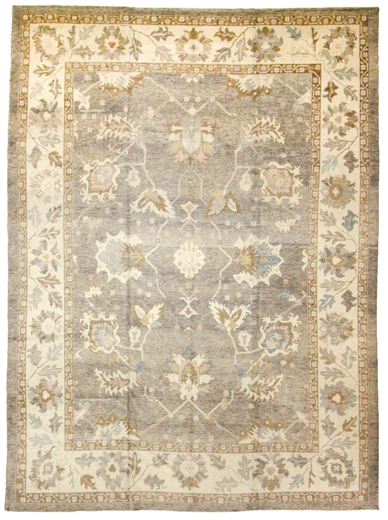 12x16 Gray and Ivory Turkish Oushak Rug