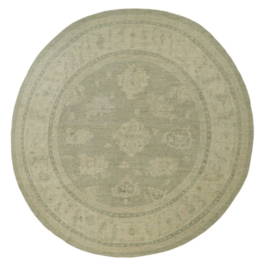 9x9 Green and Ivory Turkish Oushak Rug