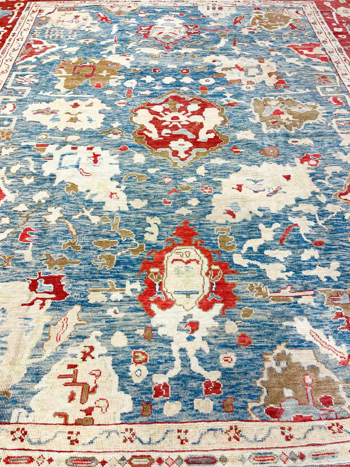 13x16 Green and Rust Turkish Oushak Rug