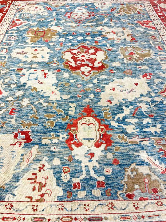 13x16 Green and Rust Turkish Oushak Rug