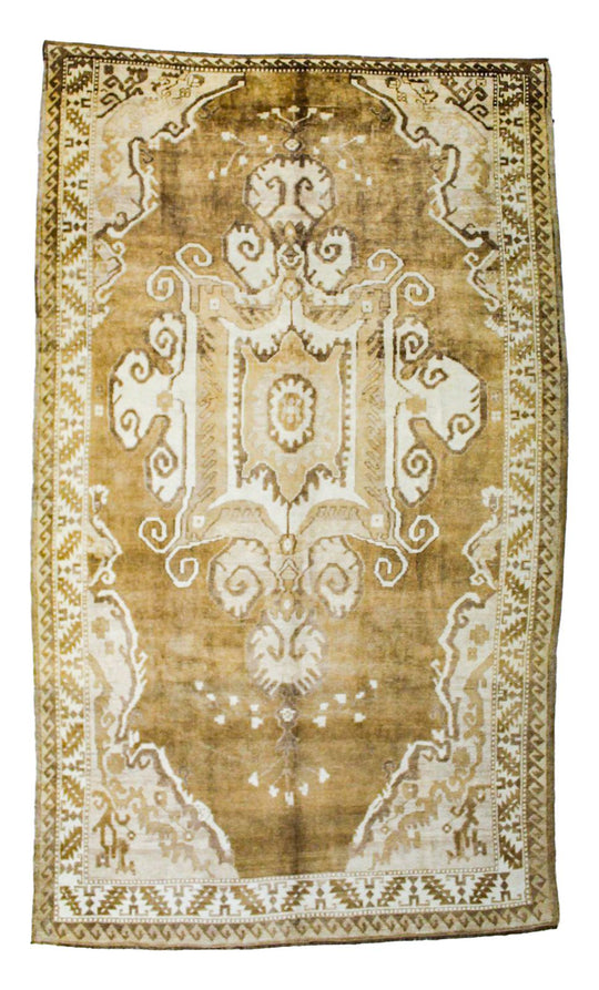 7x12 Brown and Ivory Turkish Tribal Rug