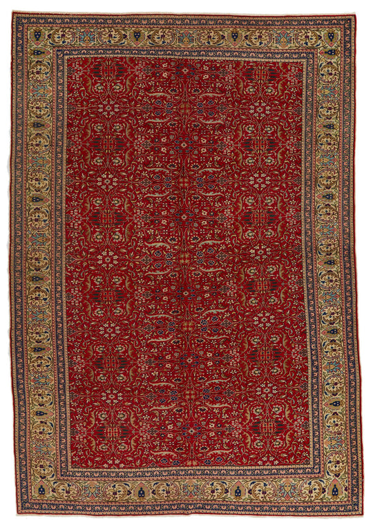 7x9 Red and Ivory Turkish Traditional Rug