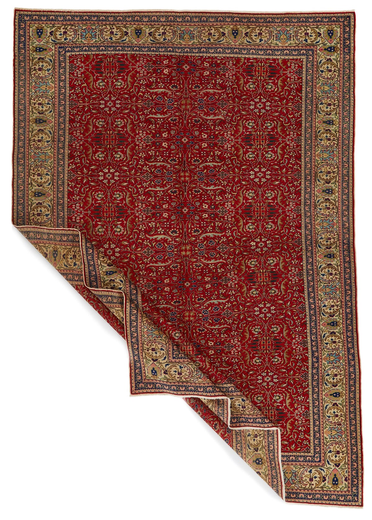 7x9 Red and Ivory Turkish Traditional Rug