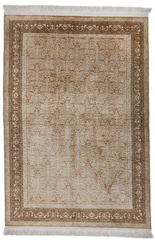 4x6 Ivory and Brown Turkish Anatolian Rug