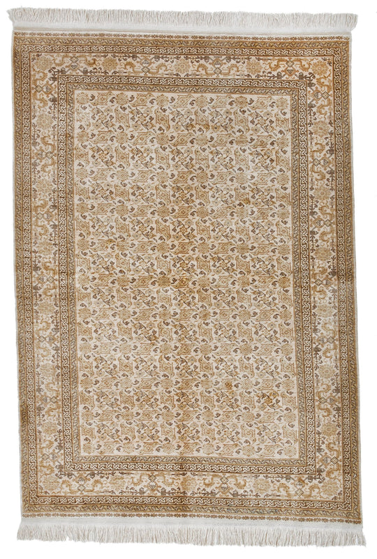 4x6 Ivory and Ivory Turkish Anatolian Runner