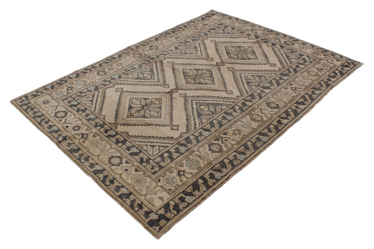 5x7 Beige and Gray Turkish Tribal Rug