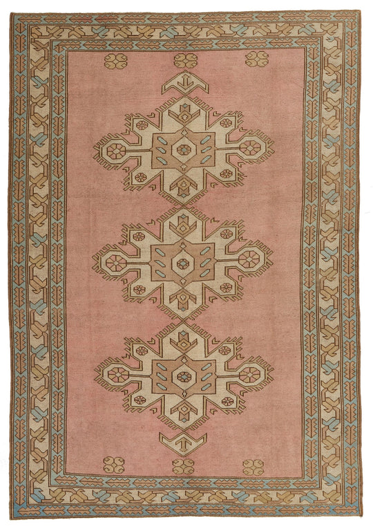 8x12 Pink and Beige Turkish Tribal Rug
