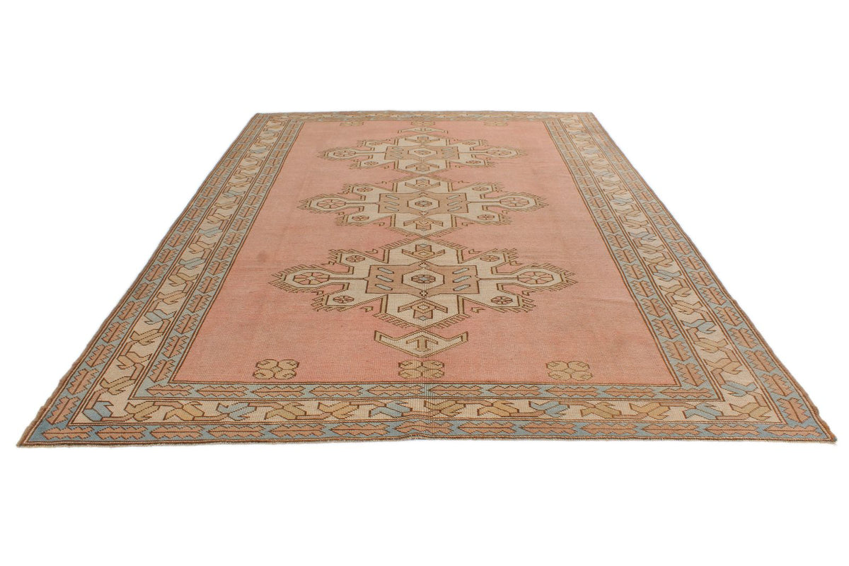 8x12 Pink and Beige Turkish Tribal Rug