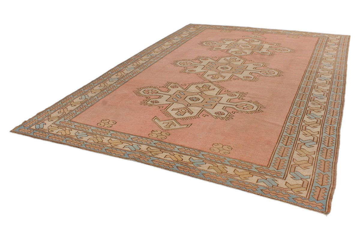 8x12 Pink and Beige Turkish Tribal Rug