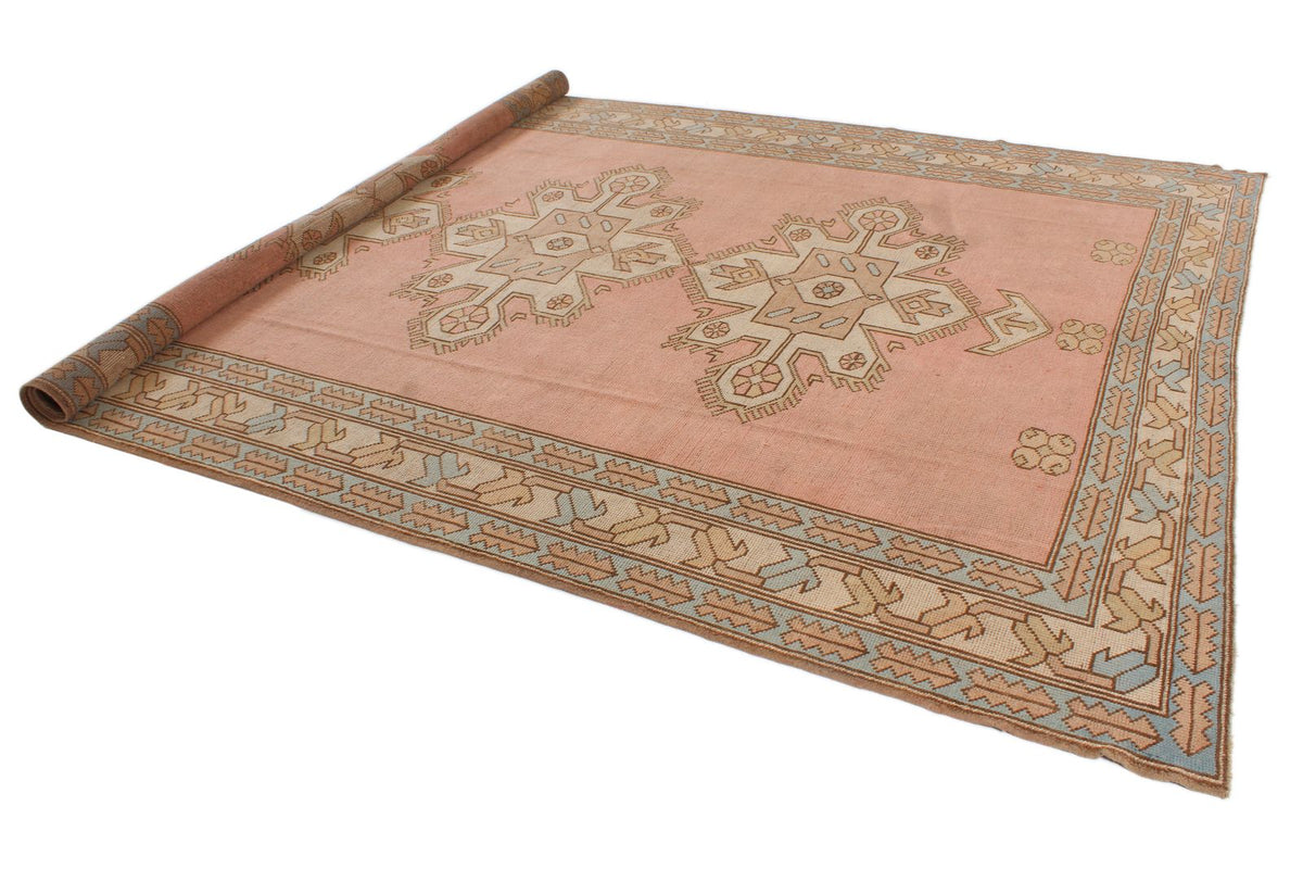 8x12 Pink and Beige Turkish Tribal Rug