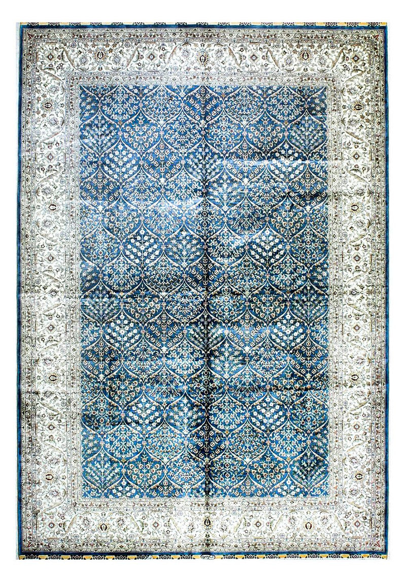 6x9 Blue and White Turkish Silk Rug