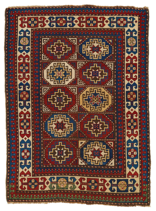 4x6 Burdgundy and Ivory Turkish Tribal Rug