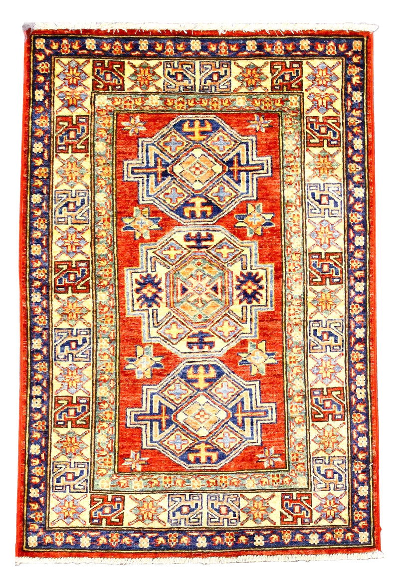 Vintage Handmade 3x4 Red and Ivory Anatolian Caucasian Tribal Distressed Area Rug