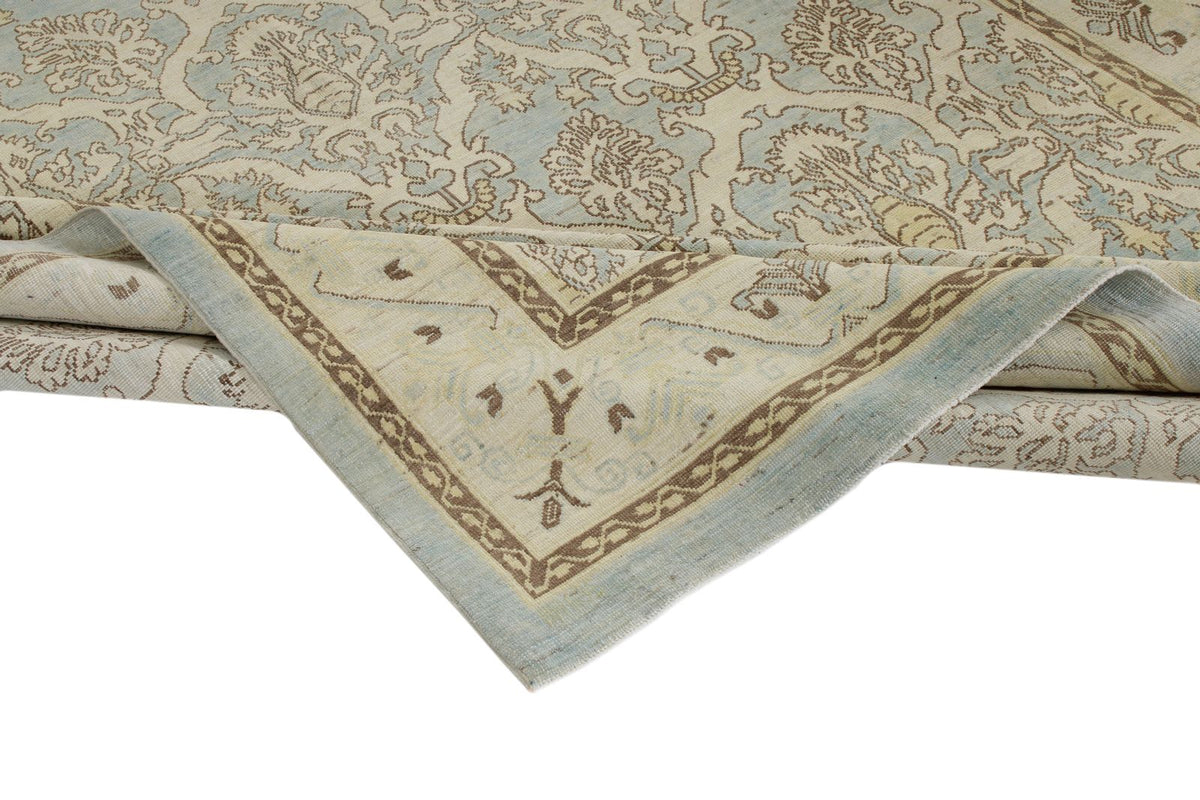 6x9 Blue and Ivory Turkish Oushak Rug