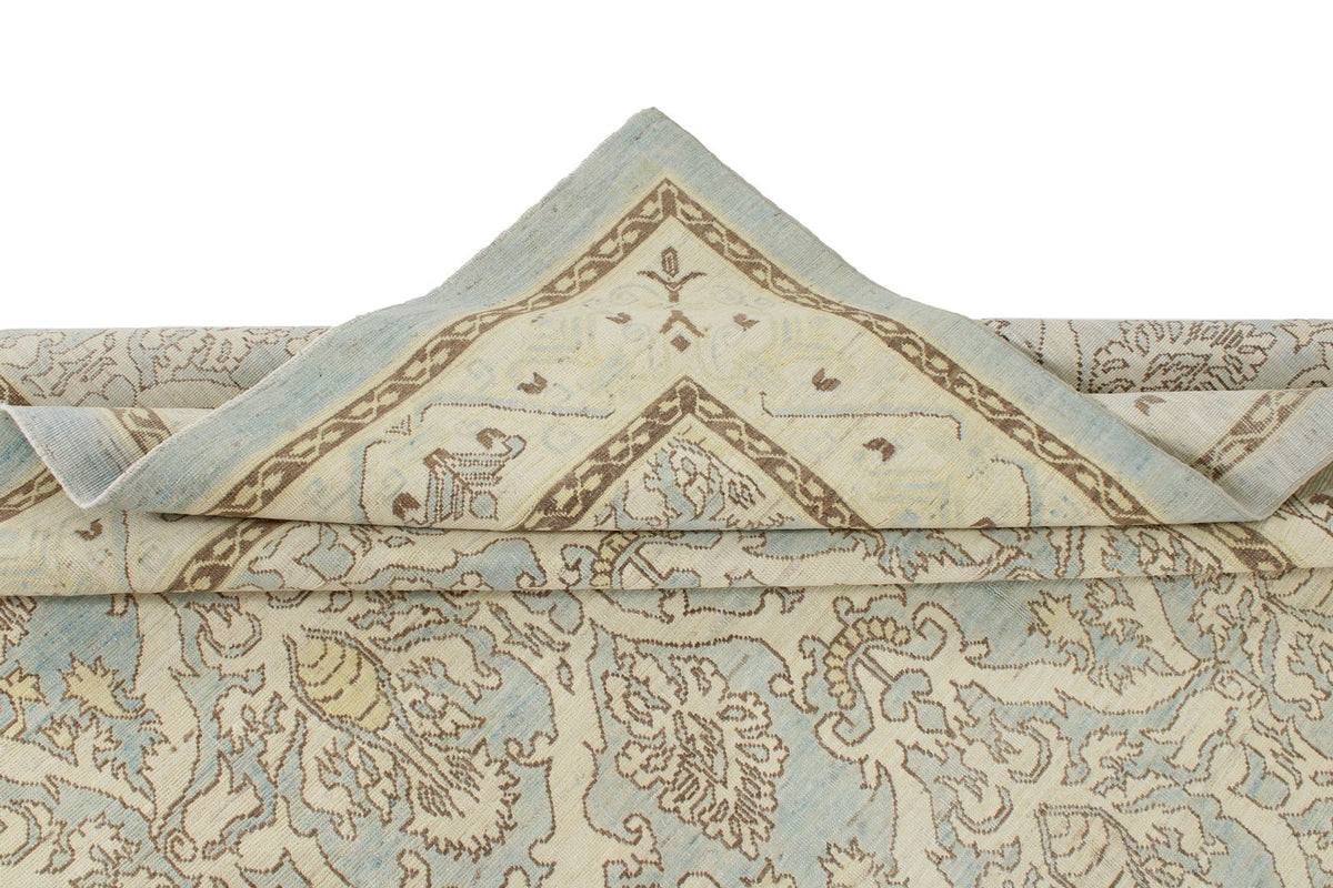 6x9 Blue and Ivory Turkish Oushak Rug