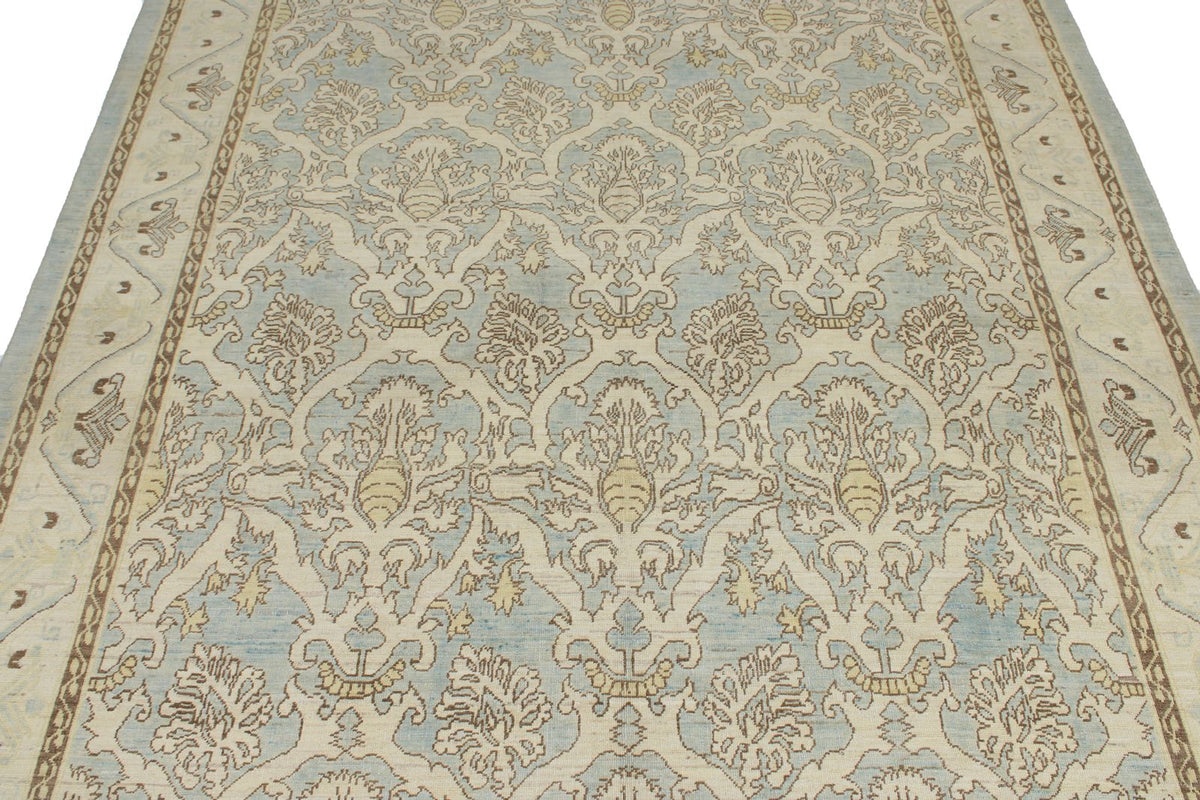 6x9 Blue and Ivory Turkish Oushak Rug