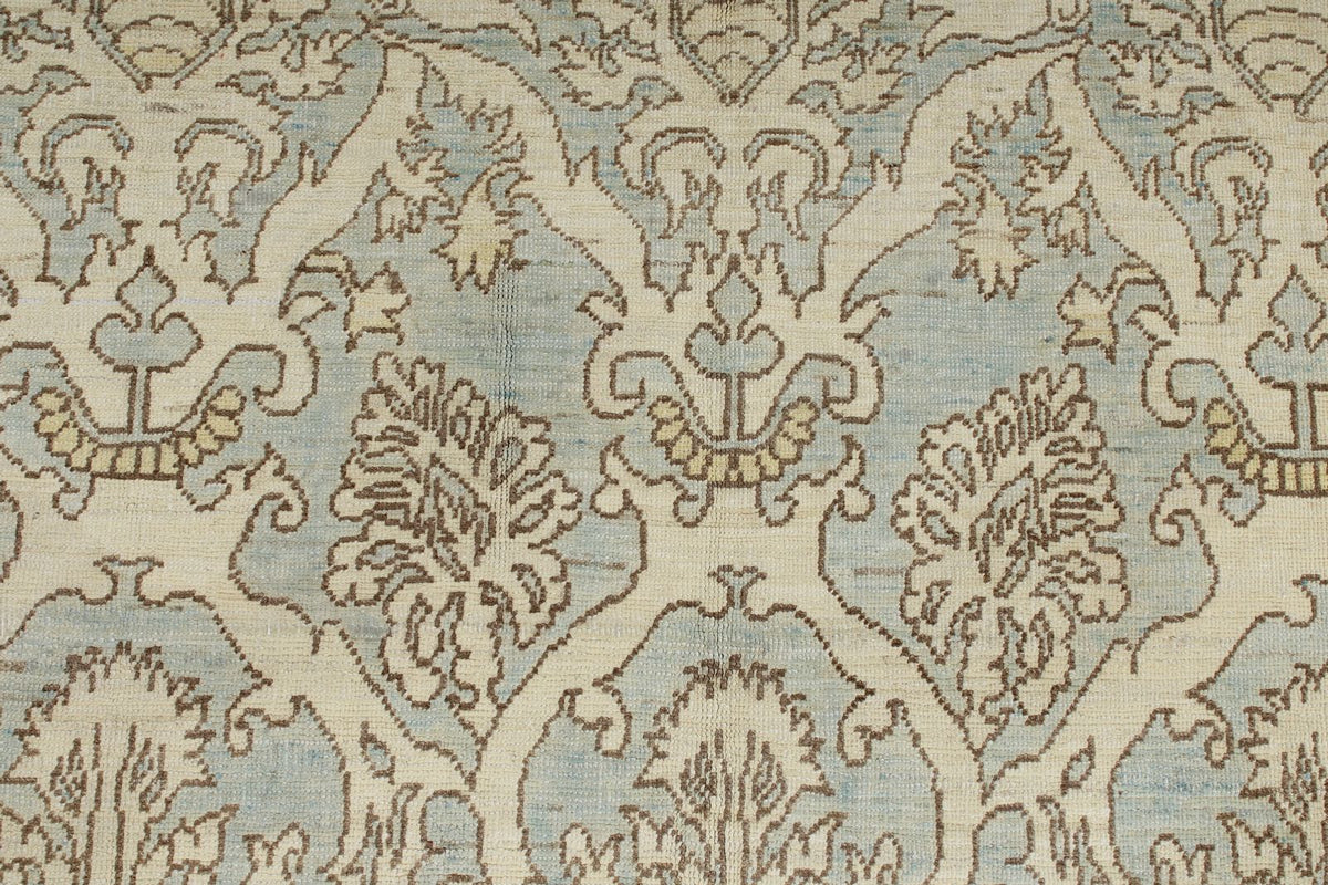 6x9 Blue and Ivory Turkish Oushak Rug