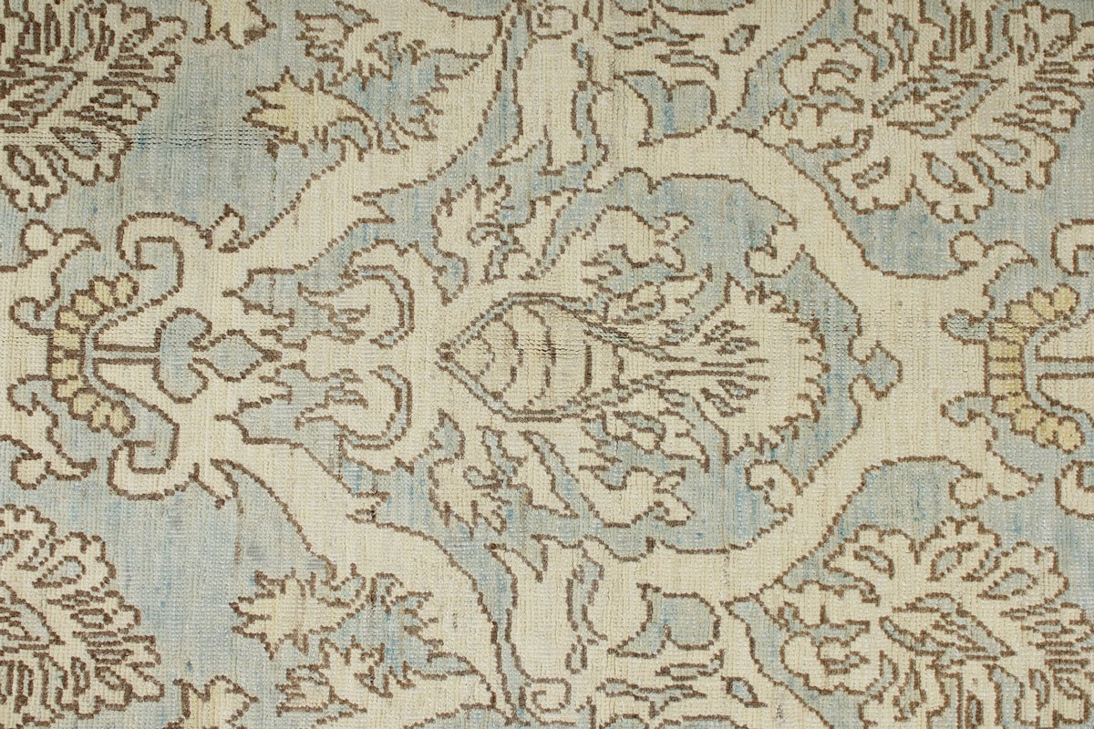 6x9 Blue and Ivory Turkish Oushak Rug
