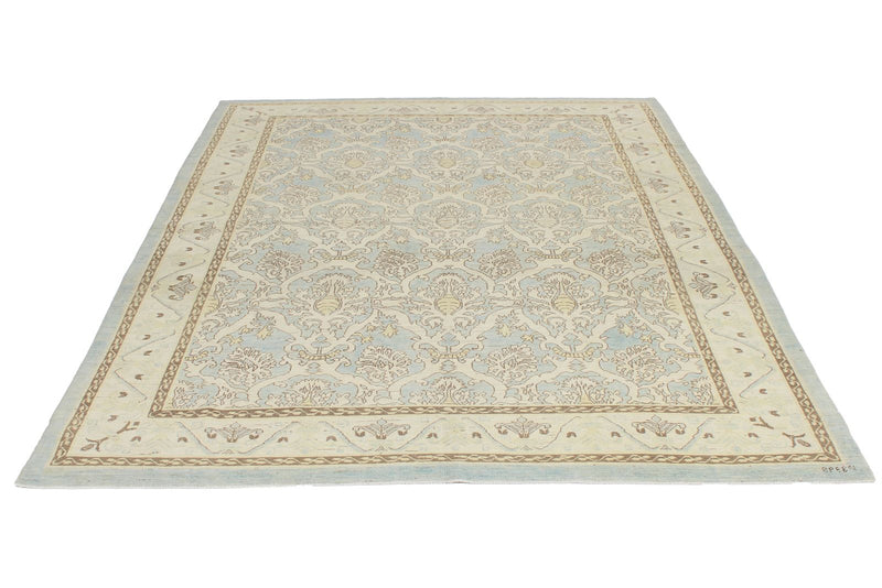 6x9 Blue and Ivory Turkish Oushak Rug