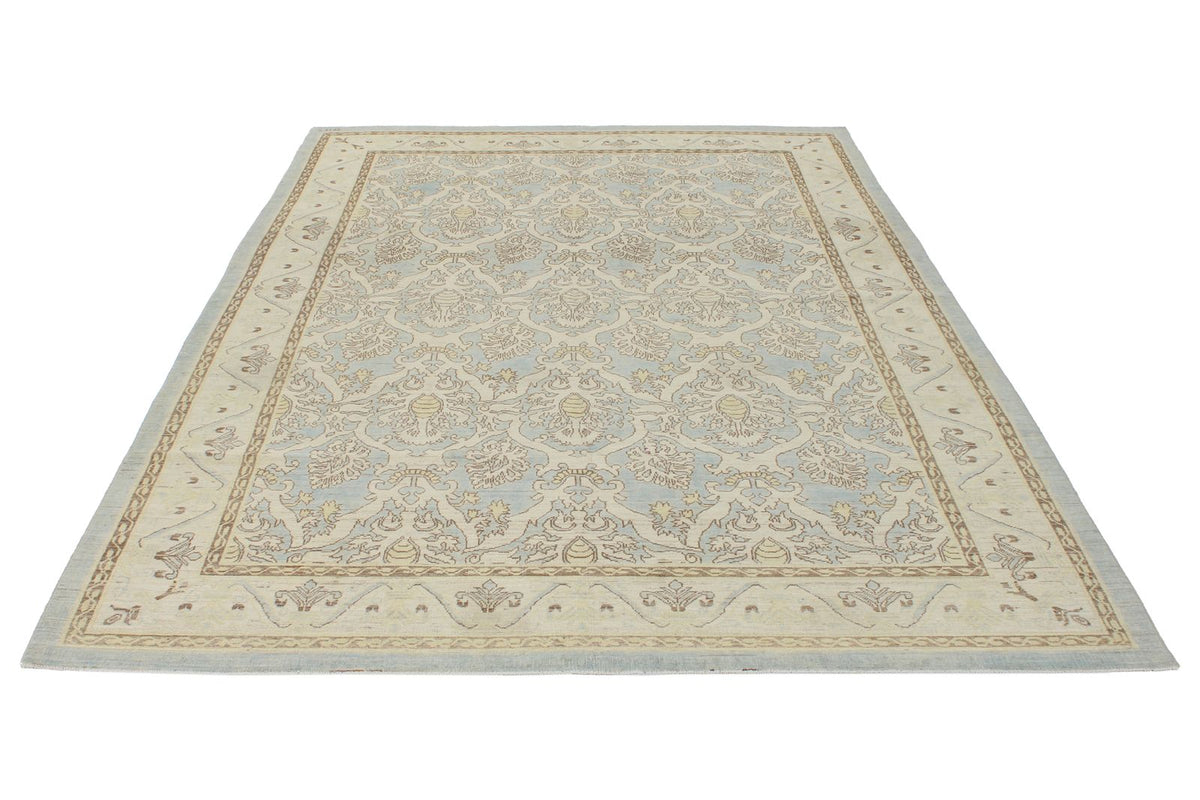 6x9 Blue and Ivory Turkish Oushak Rug