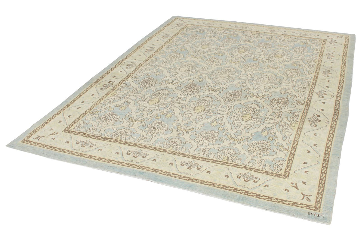 6x9 Blue and Ivory Turkish Oushak Rug