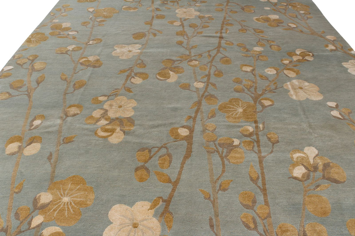 9x12 Blue and Ivory Modern Contemporary Rug