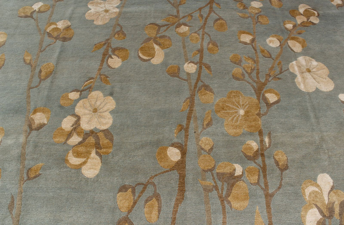 9x12 Blue and Ivory Modern Contemporary Rug