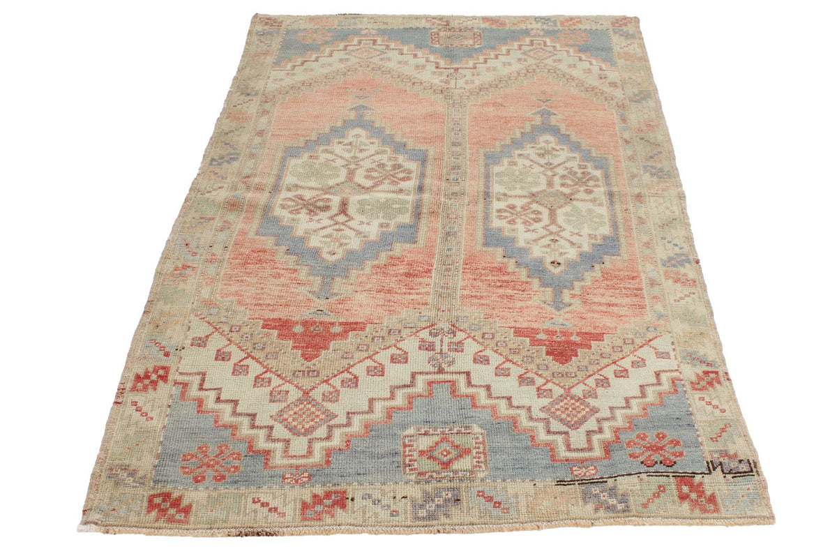 4x6 Pink and Green Turkish Tribal Rug