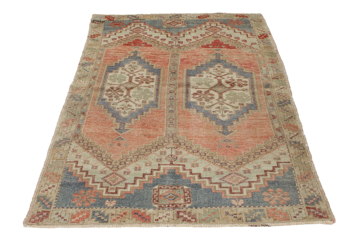4x6 Pink and Green Turkish Tribal Rug