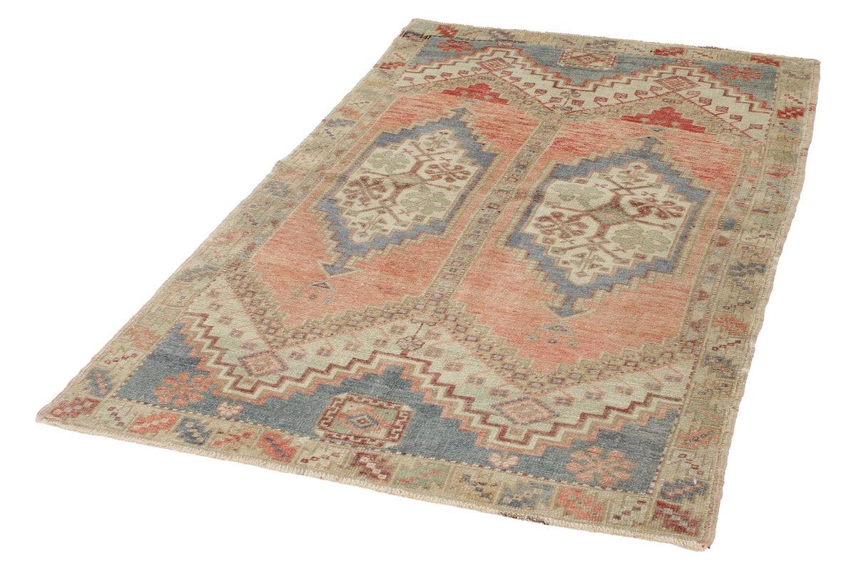 4x6 Pink and Green Turkish Tribal Rug