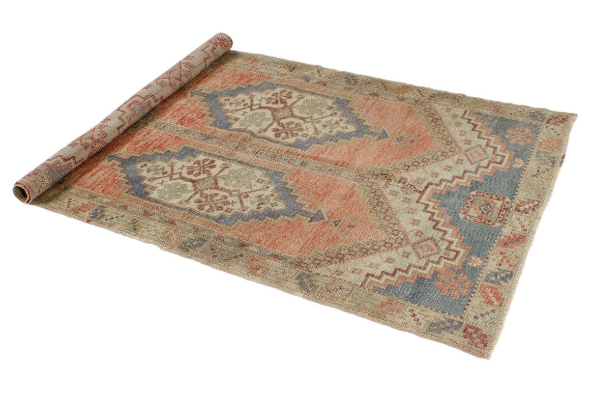 4x6 Pink and Green Turkish Tribal Rug