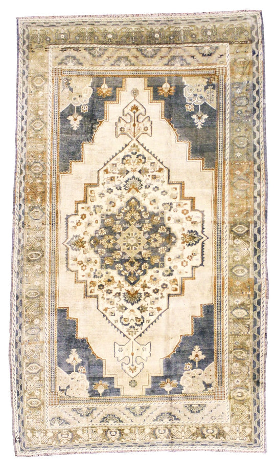 6x11 Green and Beige Turkish Tribal Rug