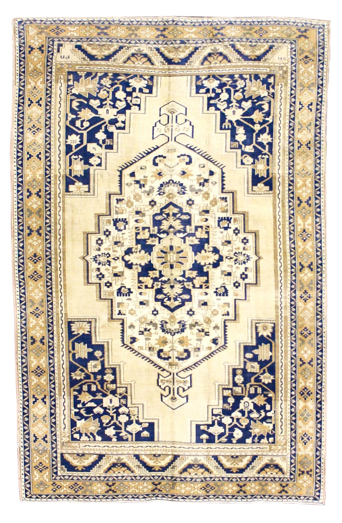 6x10 Blue and Beige Turkish Tribal Rug