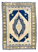 6x8 Blue and Beige Turkish Tribal Rug