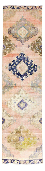 3x12 Pink and Navy Turkish Tribal Runner