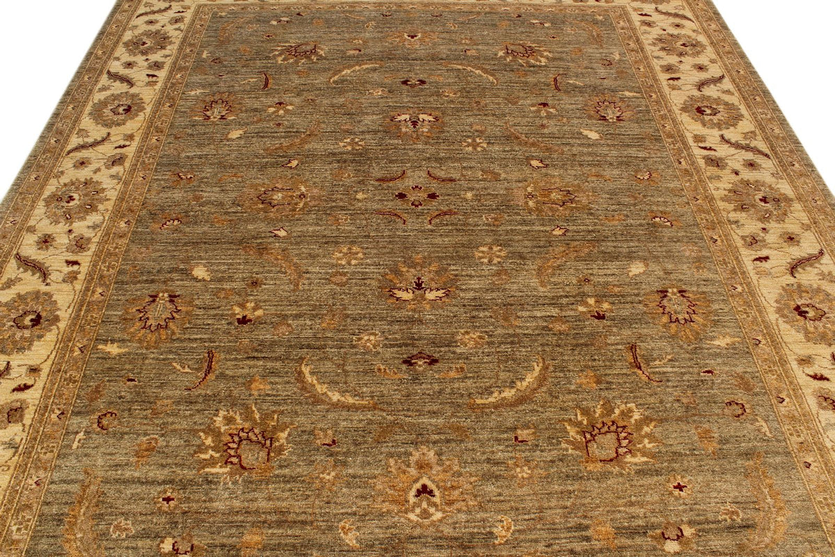 8x10 Green and Beige Turkish Oushak Rug