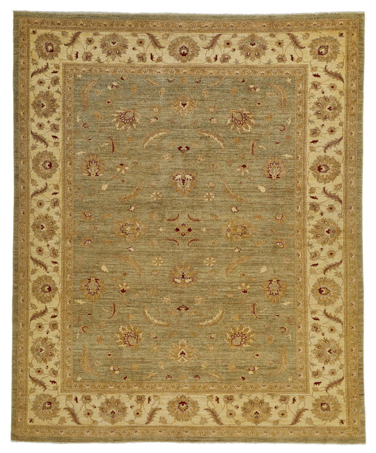8x10 Green and Beige Turkish Oushak Rug
