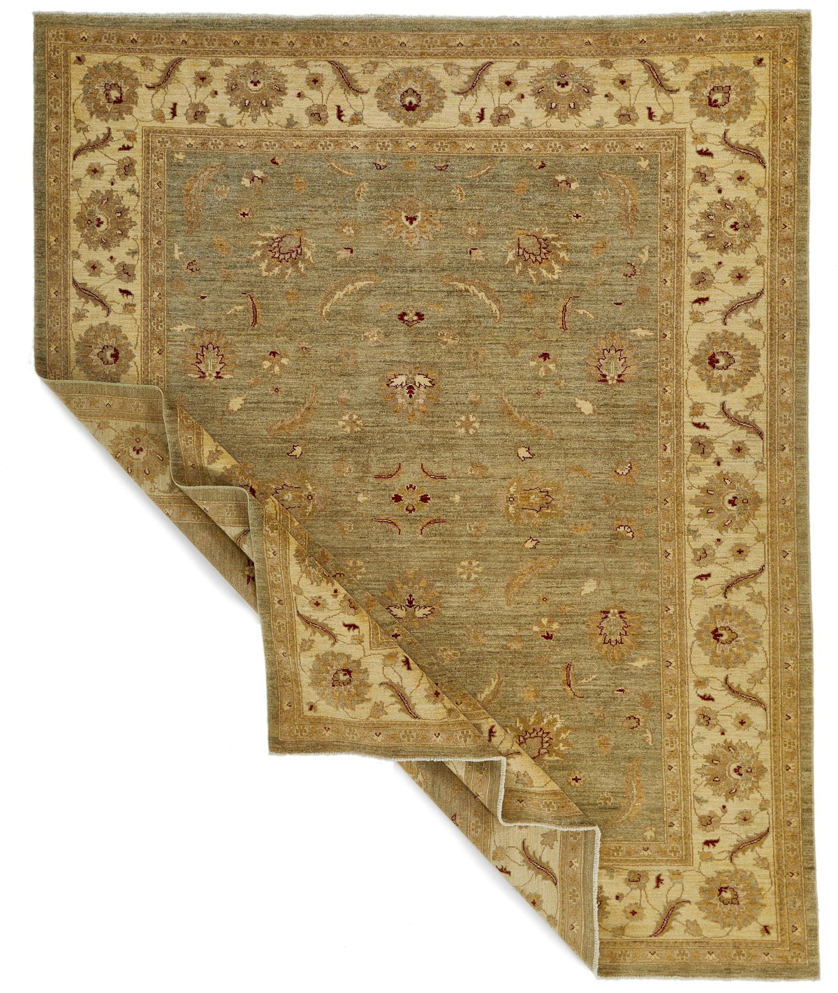 8x10 Green and Beige Turkish Oushak Rug