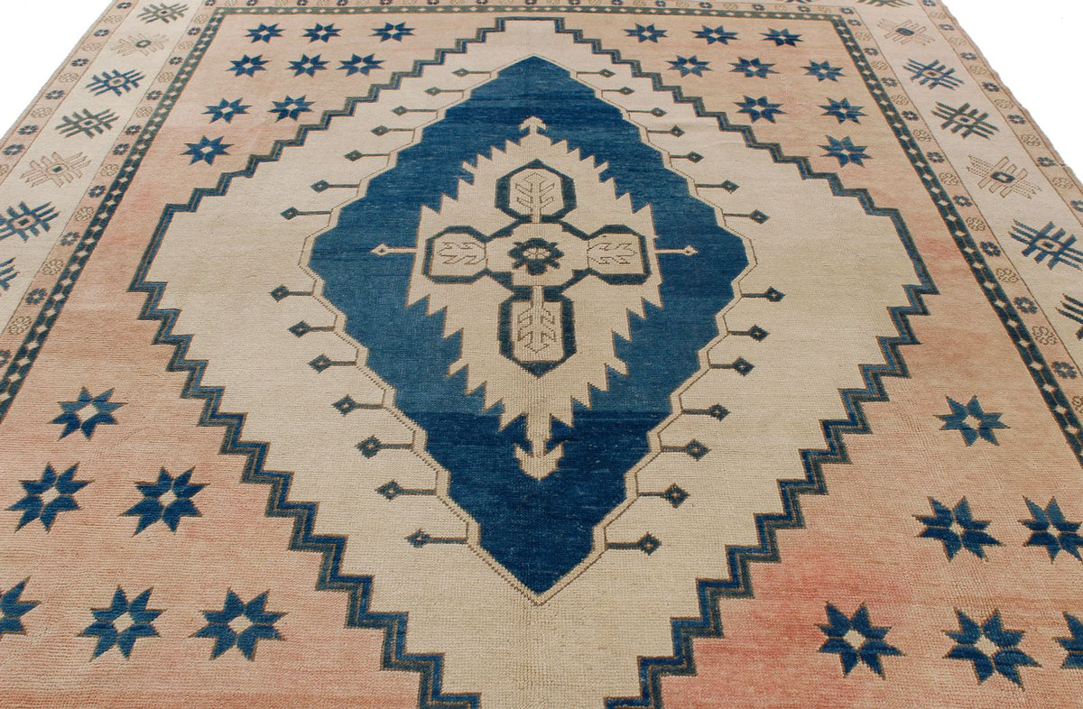 9x11 Navy and Pink Turkish Tribal Rug