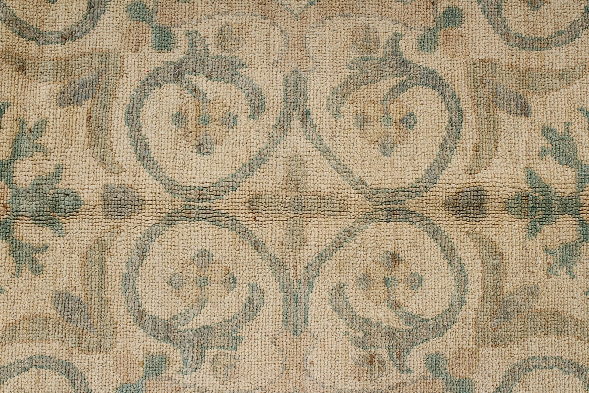 10x14 Ivory and Green Turkish Traditional Rug