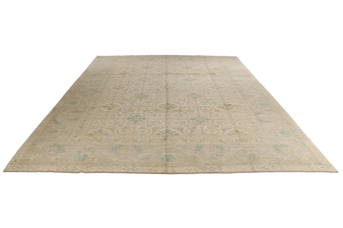 10x14 Ivory and Green Turkish Traditional Rug