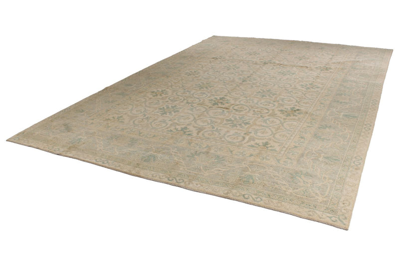 10x14 Ivory and Green Turkish Traditional Rug