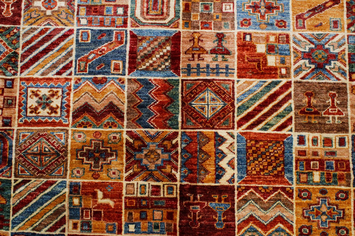 6x8 Beige and Blue Turkish Tribal Rug
