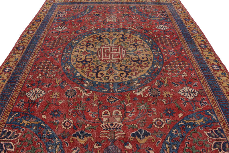 8x12 Red and Ivory Turkish Tribal Rug